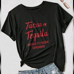 Tacos & Tequila Graphic Tee - Black with Pink Script